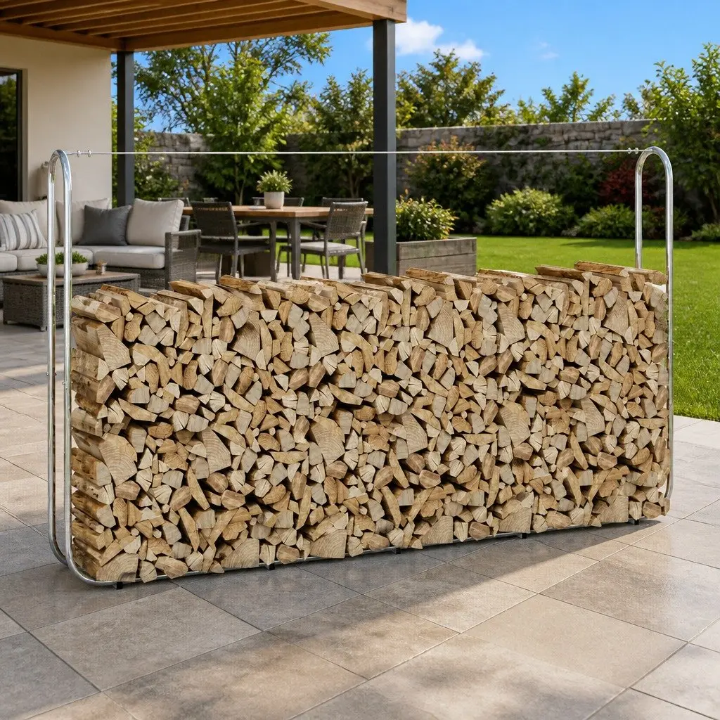 Firewood Rack 250x25x150 cm Galvanised Steel Elevated Base Outdoor Log Storage Holder