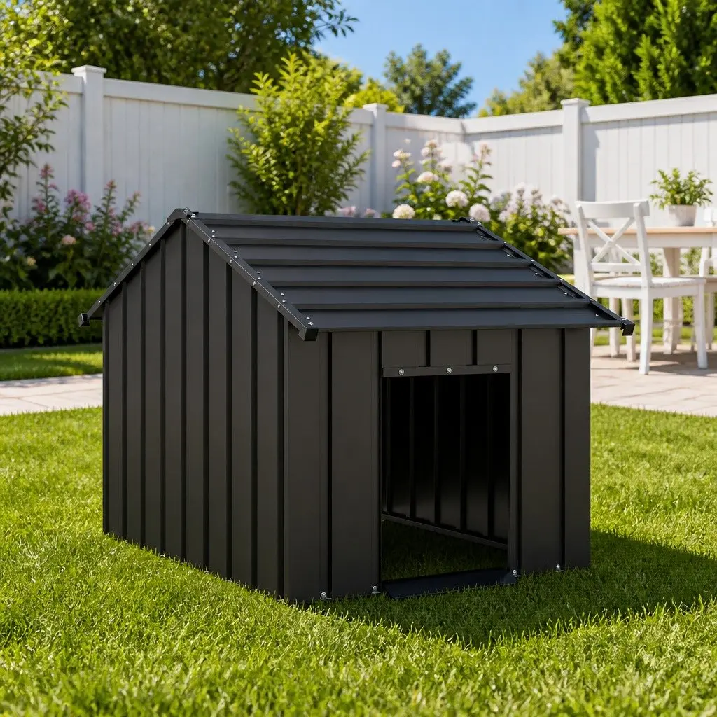 Dog House 83 x 130 x 85 cm Galvanised Steel Construction with Roof for Weather Protection