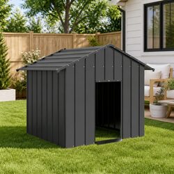 Dog House with Roof Galvanised Steel Outdoor Pet Shelter Puppy Kennel