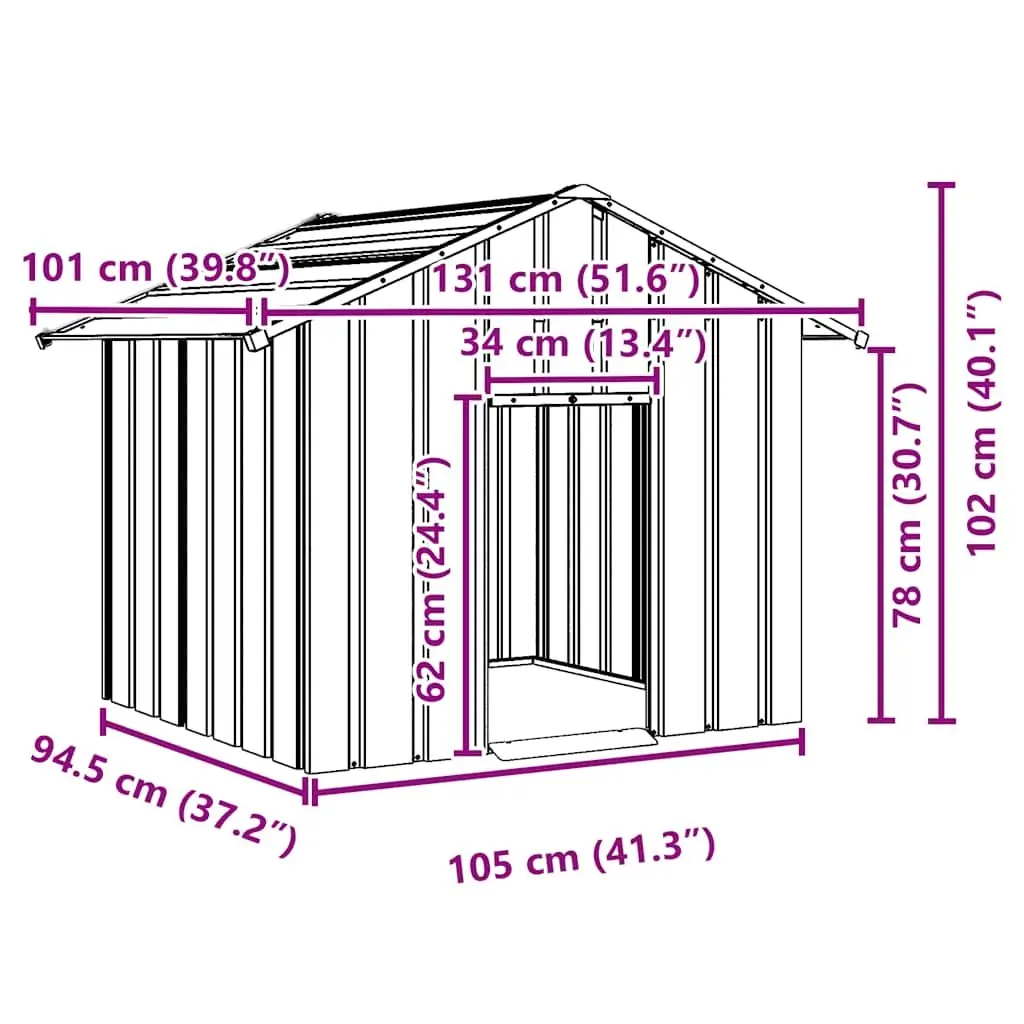 Dog House 131 x 101 x 102 cm Galvanised Steel Outdoor Shelter with Roof