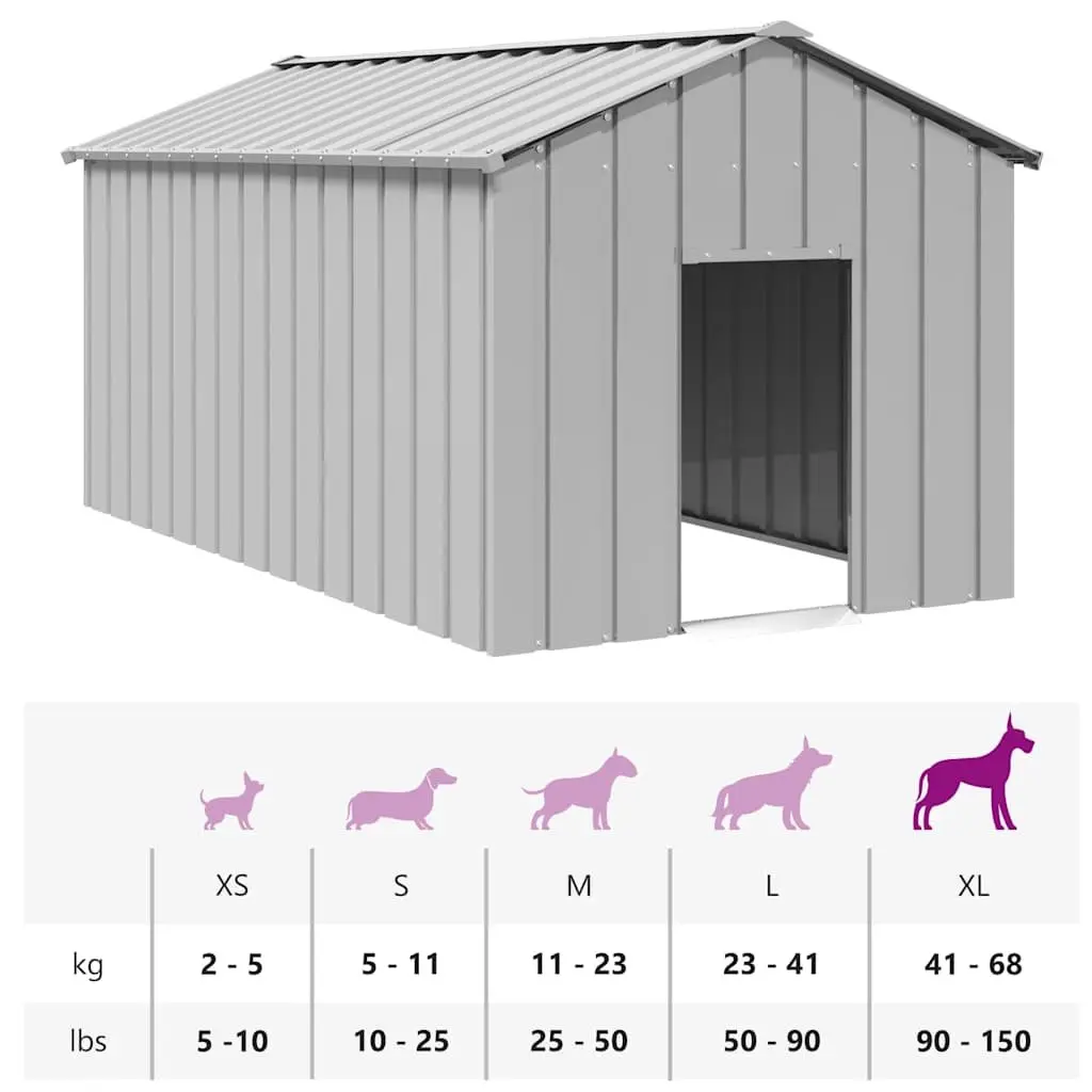 Dog House Grey Galvanised Steel Outdoor Pet Shelter with Roof