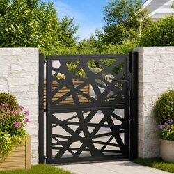 Garden Gate Black 100x100 cm Steel Laser-Cut Design Outdoor Fencing Entrance