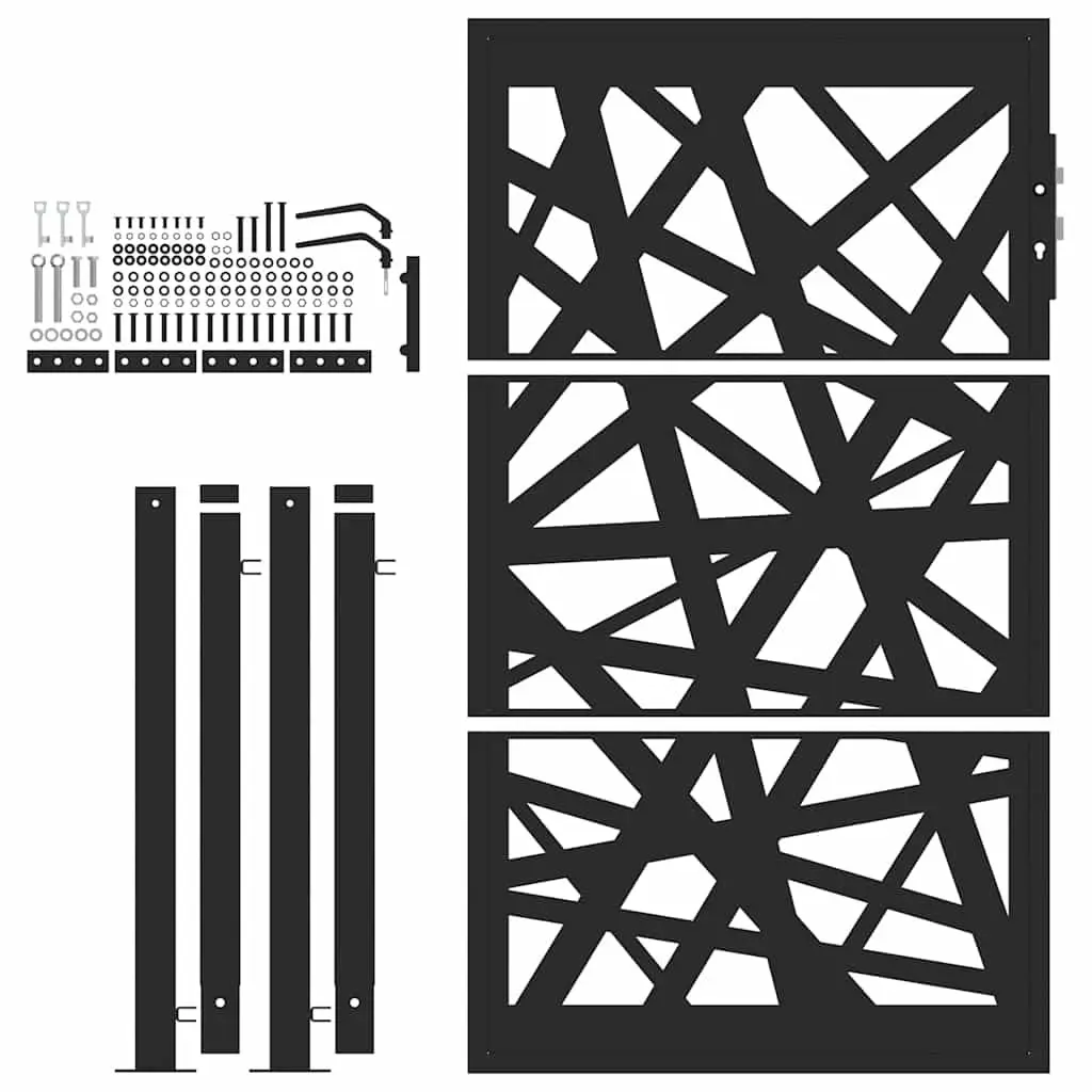 Garden Gate Black 100x150cm Steel Laser-Cut Design Lockable Entrance Patio Fence