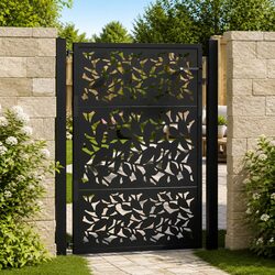 Garden Gate Black 100x125cm Steel Laser-Cut Design Outdoor Fencing Entrance