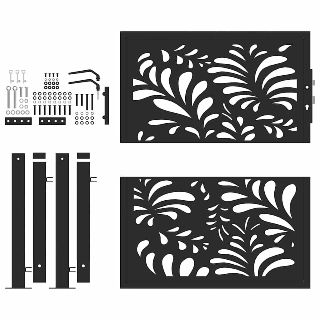Garden Gate Black 100x100 cm Steel Wave Design Lockable Outdoor Entrance Patio