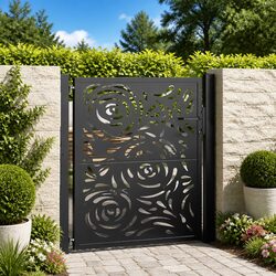 Stylish Lockable Black Steel Garden Gate for Outdoor Spaces