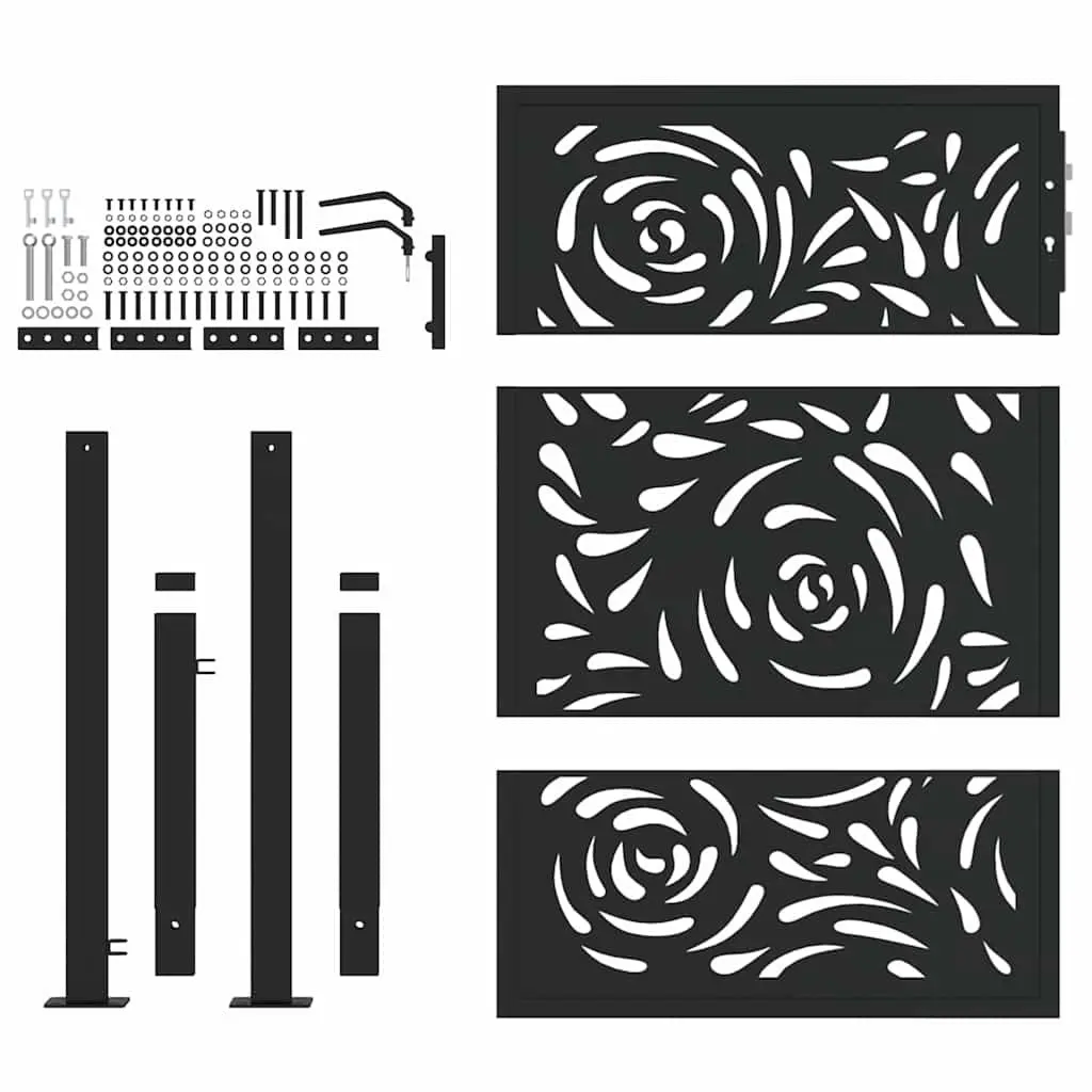Garden Gate Black 100x125cm Steel Laser-Cut Design Entrance Fence Patio Driveway