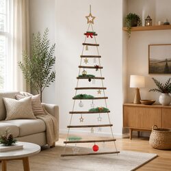 Space-Saving Hanging Christmas Tree Decoration in Natural Wood 74x150 cm