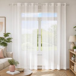 Voile Curtains with Grommets 2 pcs White Semi-Transparent Window Panels Net