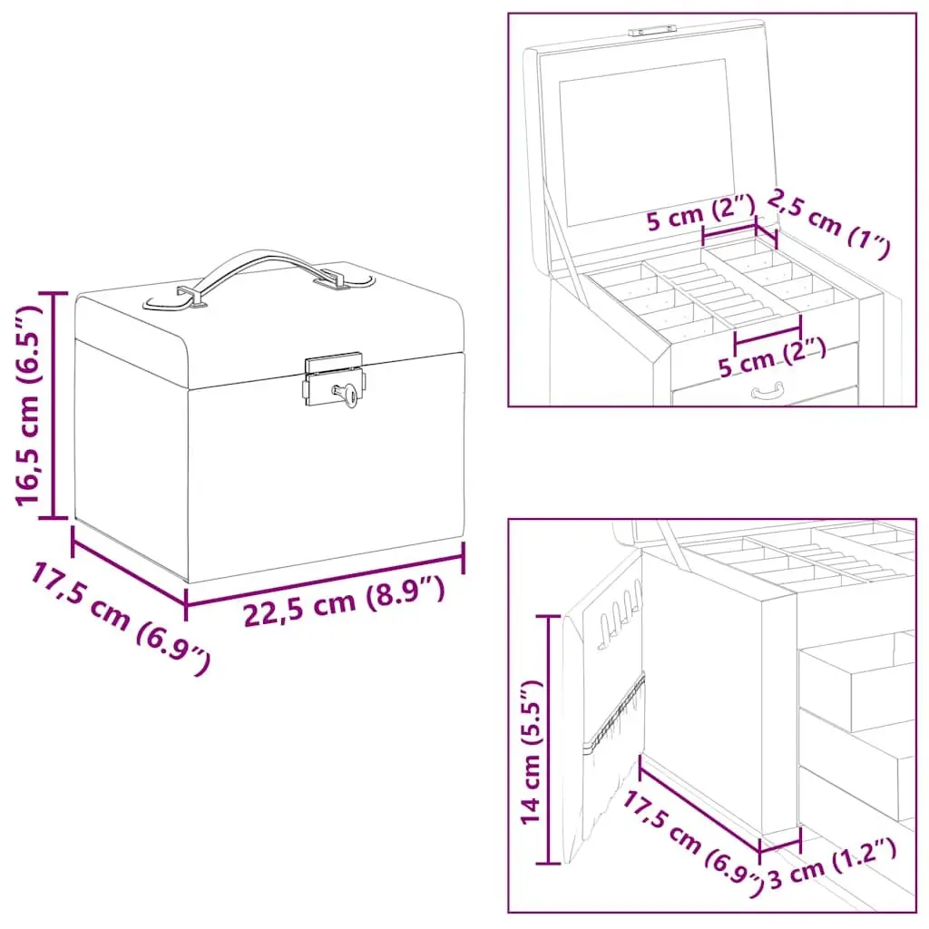 Jewellery Box 4-Layer Organiser with Mirror Lock Handle Black Storage Case