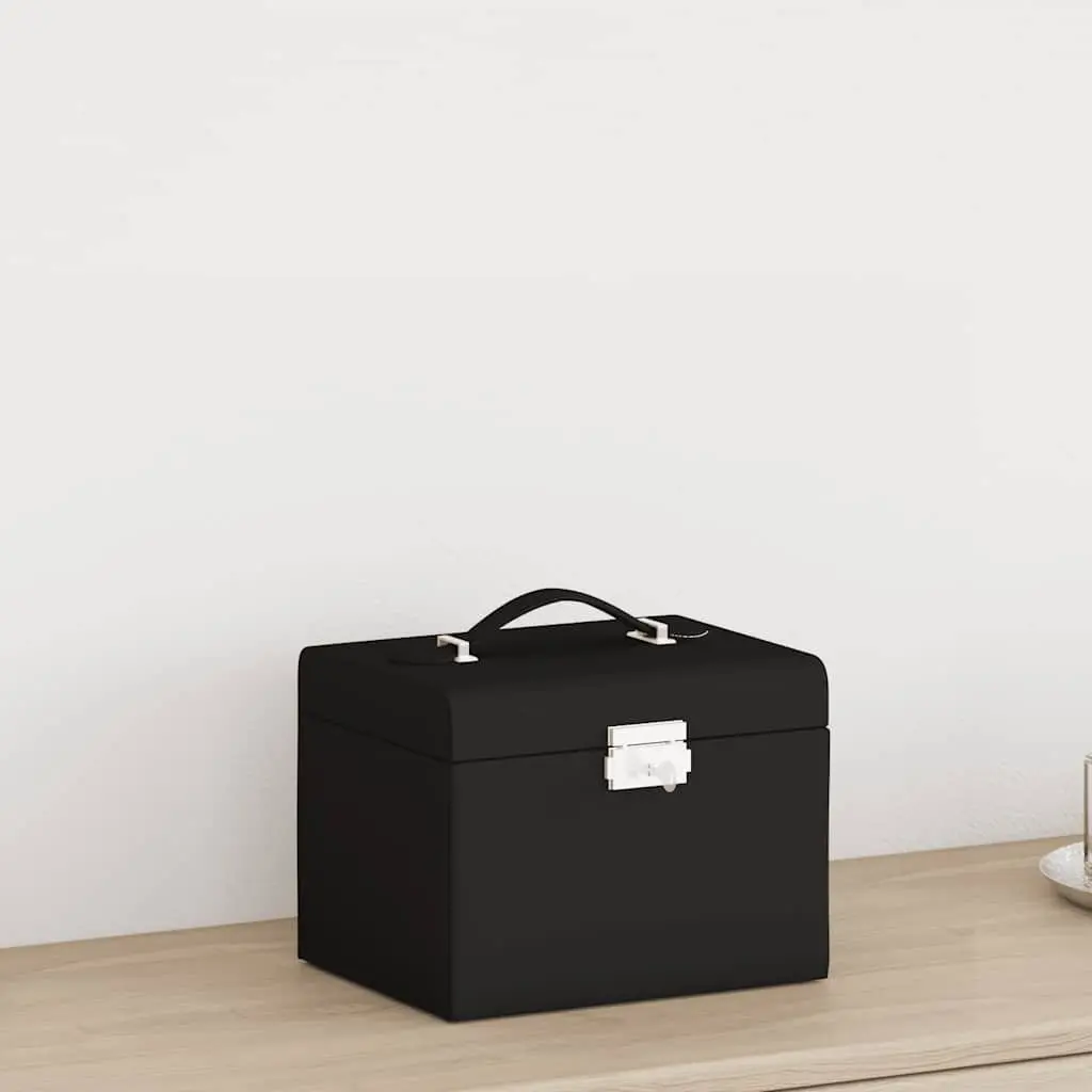 Jewellery Box 4-Layer Organiser with Mirror Lock Handle Black Storage Case