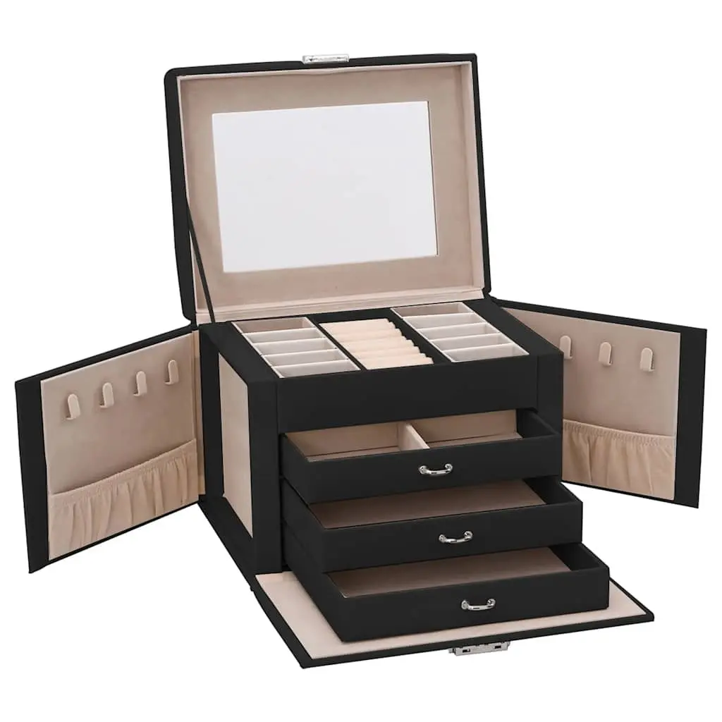 Jewellery Box 4-Layer Organiser with Mirror Lock Handle Black Storage Case