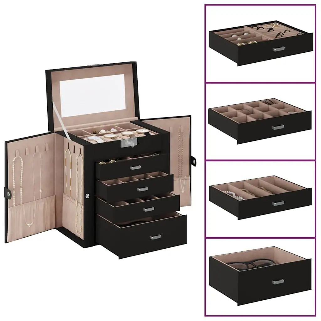 Jewellery Box 5-Layer Black Organiser with Mirror Lockable Storage Holder