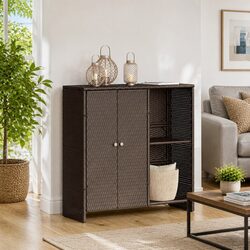 Storage Cabinet Rattan Brown Rectangular Living Room Furniture with Shelves