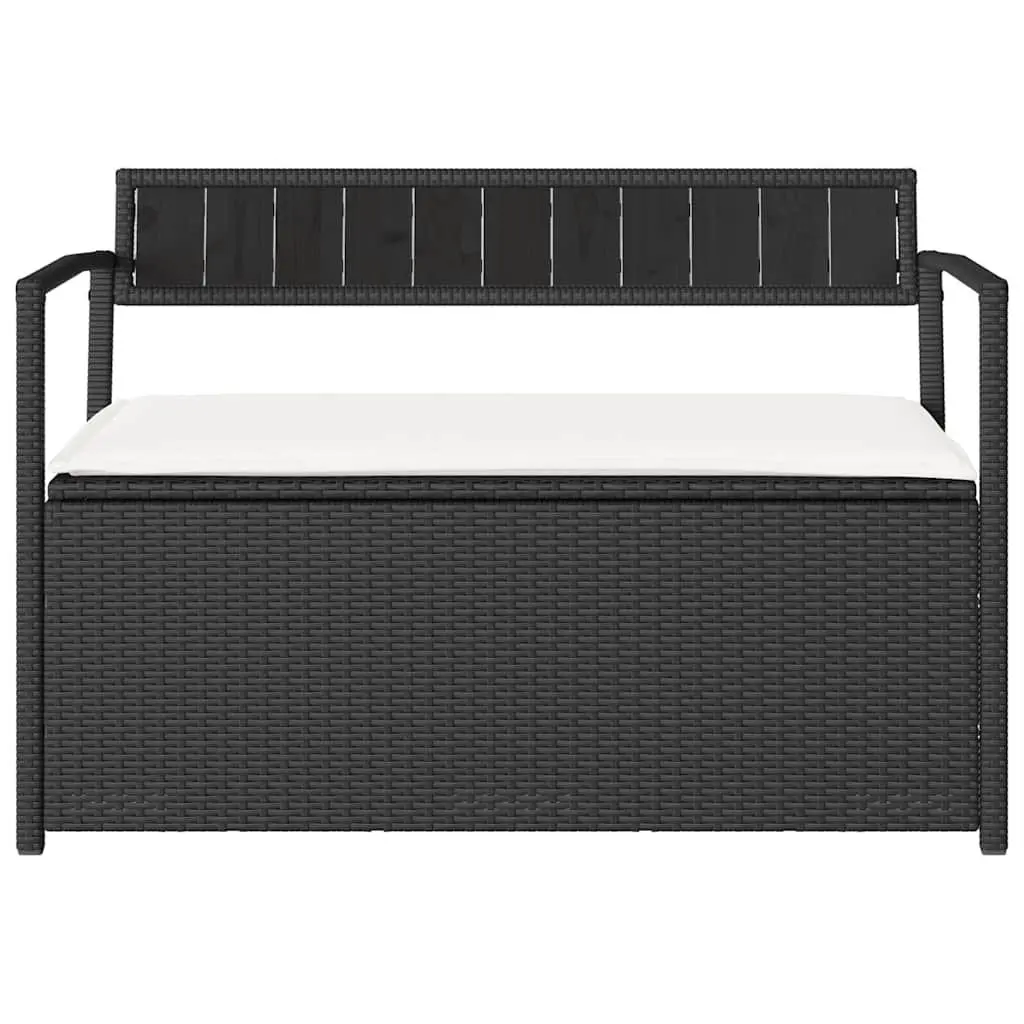 Garden Storage Bench Black PE Rattan Outdoor Seating with Cushion and Concealed Storage