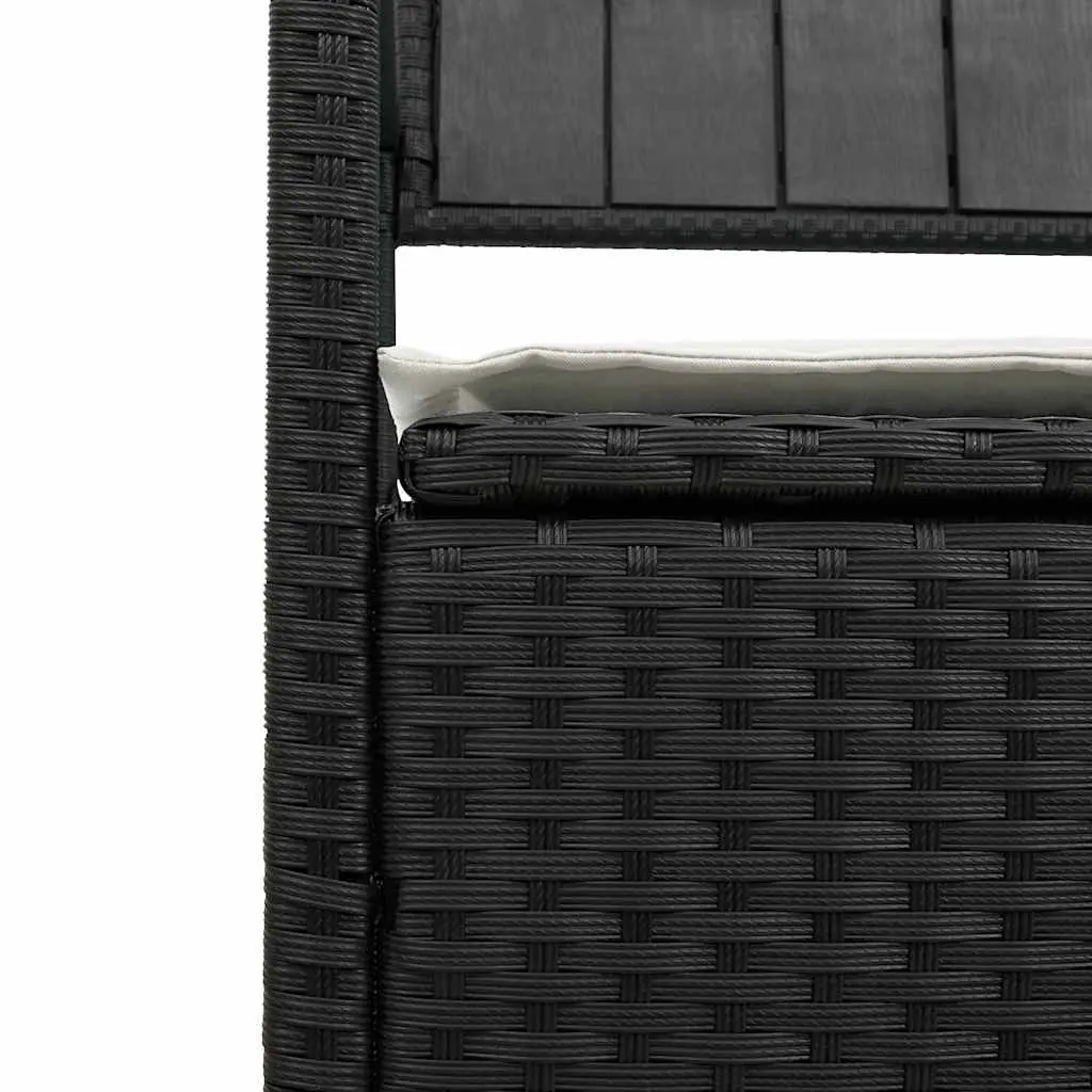 Garden Storage Bench Black PE Rattan Outdoor Seating with Cushion and Concealed Storage