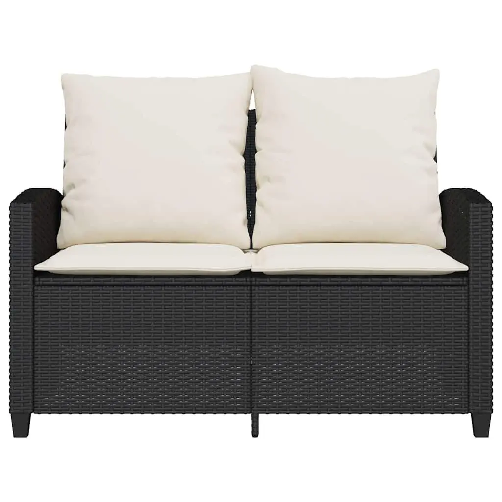 Garden Sofa 2-Seater Outdoor Furniture with Cushions and Coffee Table Black