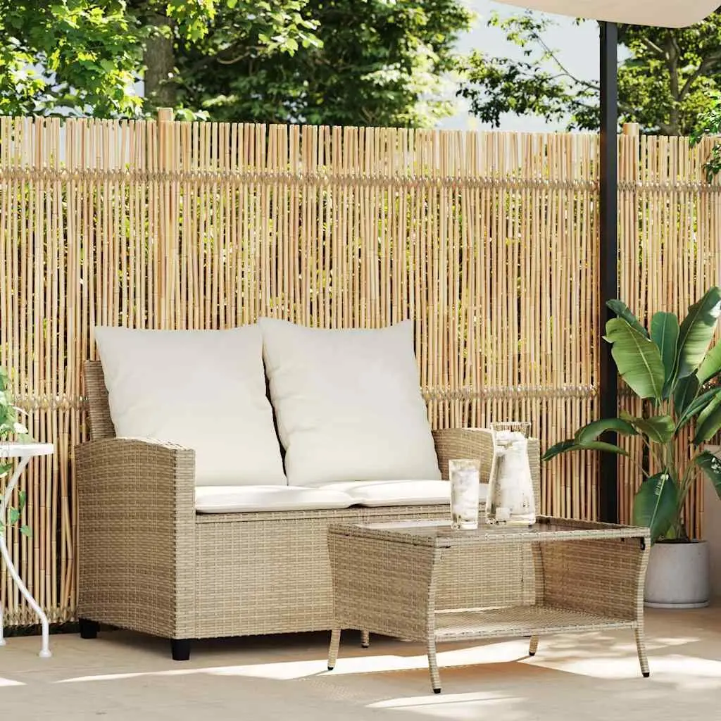 Garden Sofa 2-Seater Outdoor Lounge PE Rattan Frame Tempered Glass Table Beige