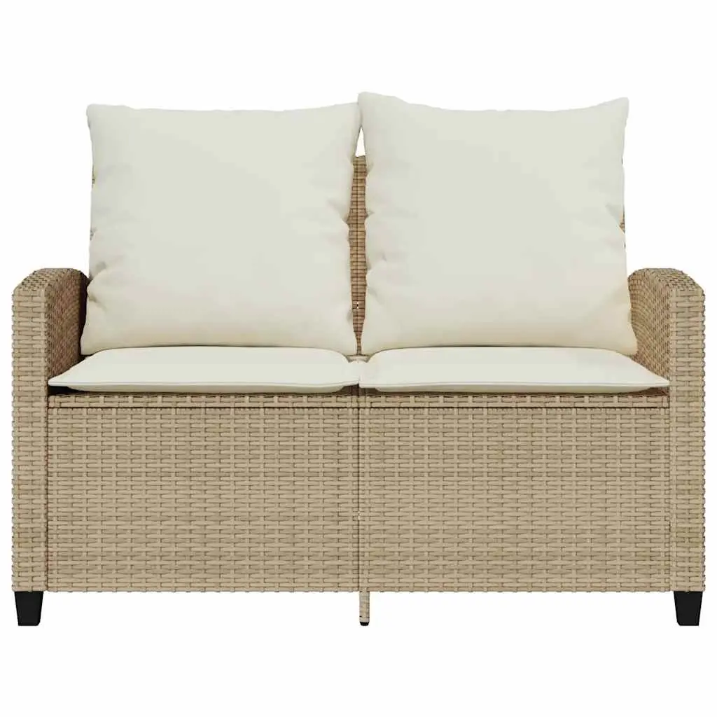 Garden Sofa 2-Seater Outdoor Lounge PE Rattan Frame Tempered Glass Table Beige