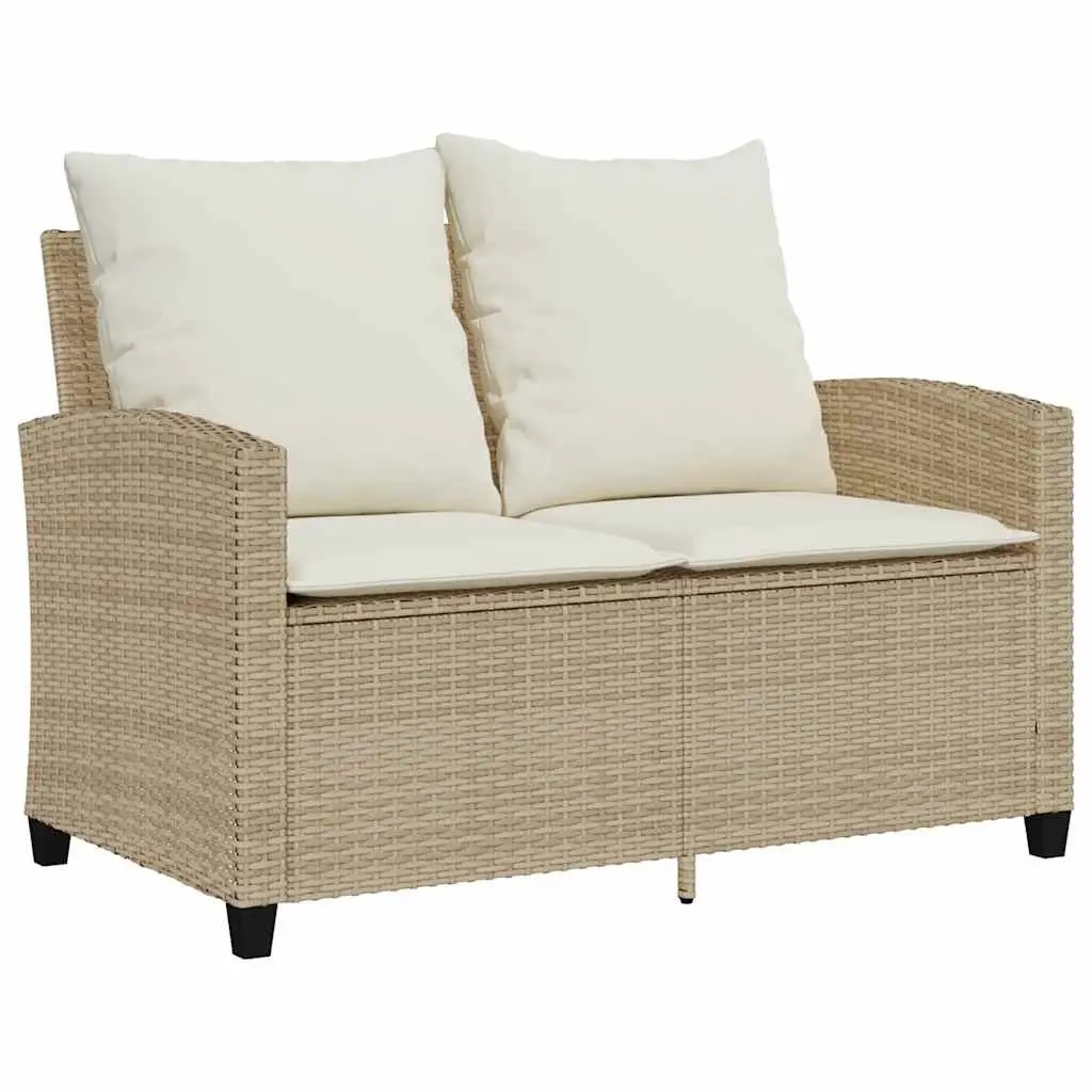 Garden Sofa 2-Seater Outdoor Lounge PE Rattan Frame Tempered Glass Table Beige