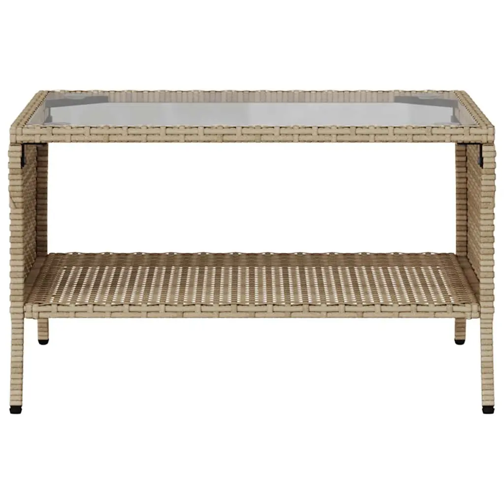 Garden Sofa 2-Seater Outdoor Lounge PE Rattan Frame Tempered Glass Table Beige