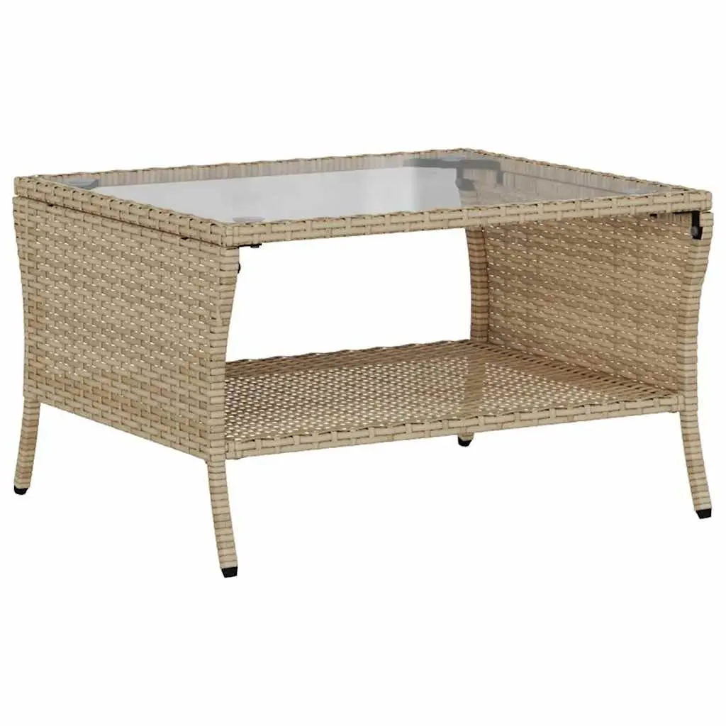 Garden Sofa 2-Seater Outdoor Lounge PE Rattan Frame Tempered Glass Table Beige