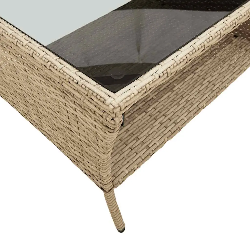 Garden Sofa 2-Seater Outdoor Lounge PE Rattan Frame Tempered Glass Table Beige