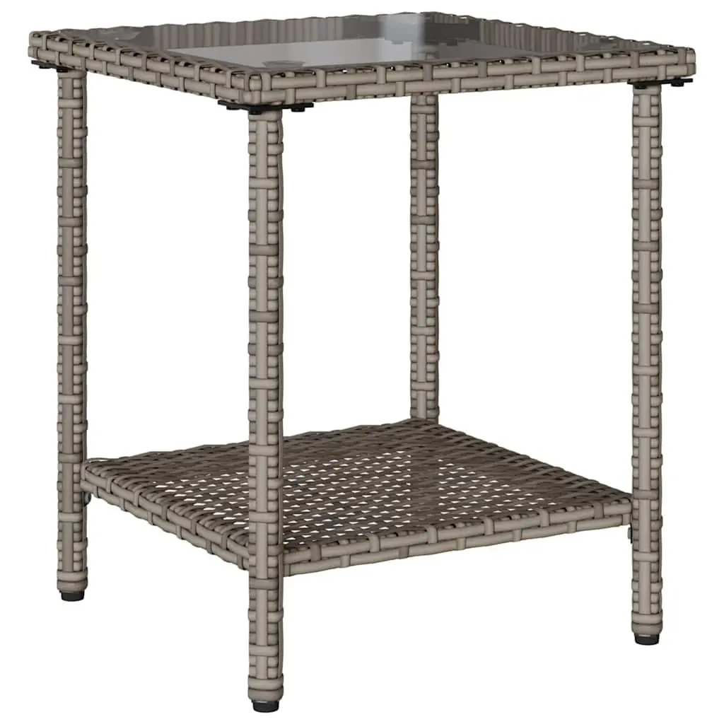 L-Shaped Garden Sofa Set Grey Poly Rattan Outdoor Lounge with Cushions and Table