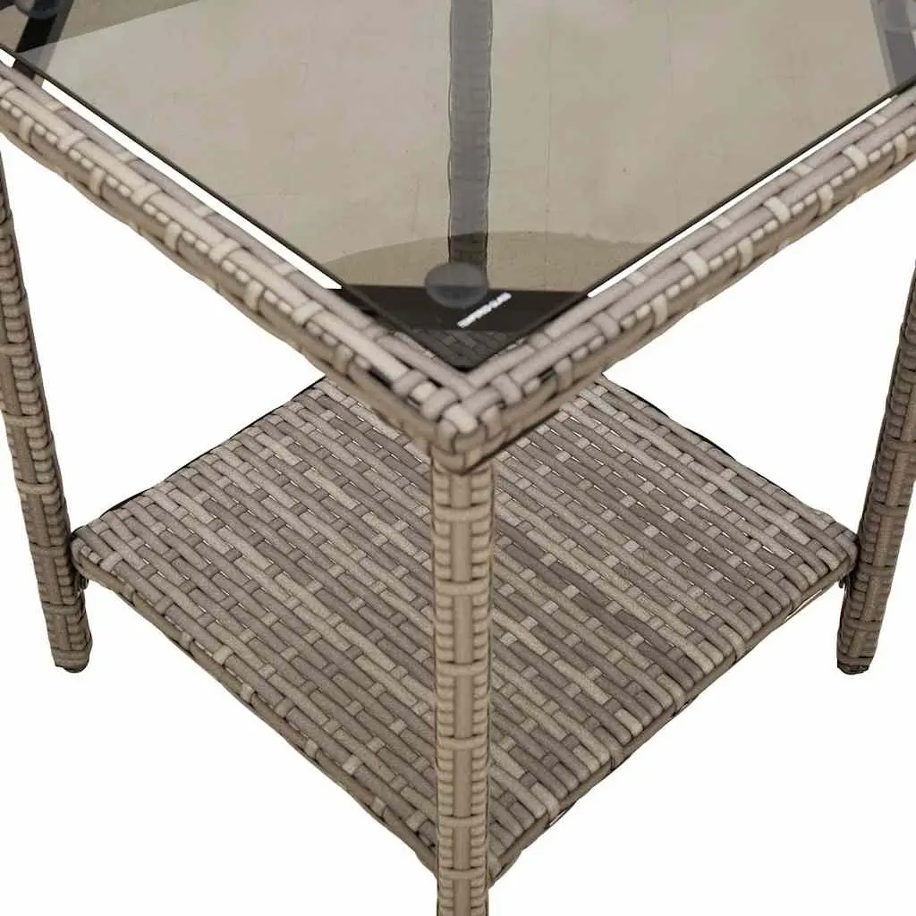 L-Shaped Garden Sofa Set Grey Poly Rattan Outdoor Lounge with Cushions and Table