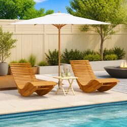 Sun Lounger Rocking Chair 2-Person Outdoor Garden Patio Seating Brown Solid Wood