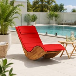 Wooden Rocking Sun Lounger Garden Chair Outdoor Seating with Cushion Brown