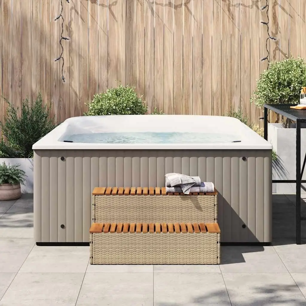 Hot Tub Step 100x50x50.5 cm Beige Poly Rattan Adjustable Feet Spa Pool Entry Stool