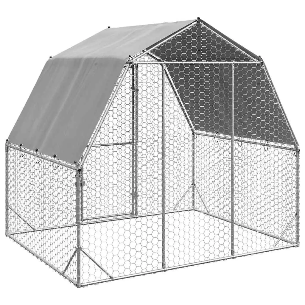Chicken Run 2.5x2x2.25m Walk-In Coop Enclosure with Roof and Hexagonal Mesh Silver