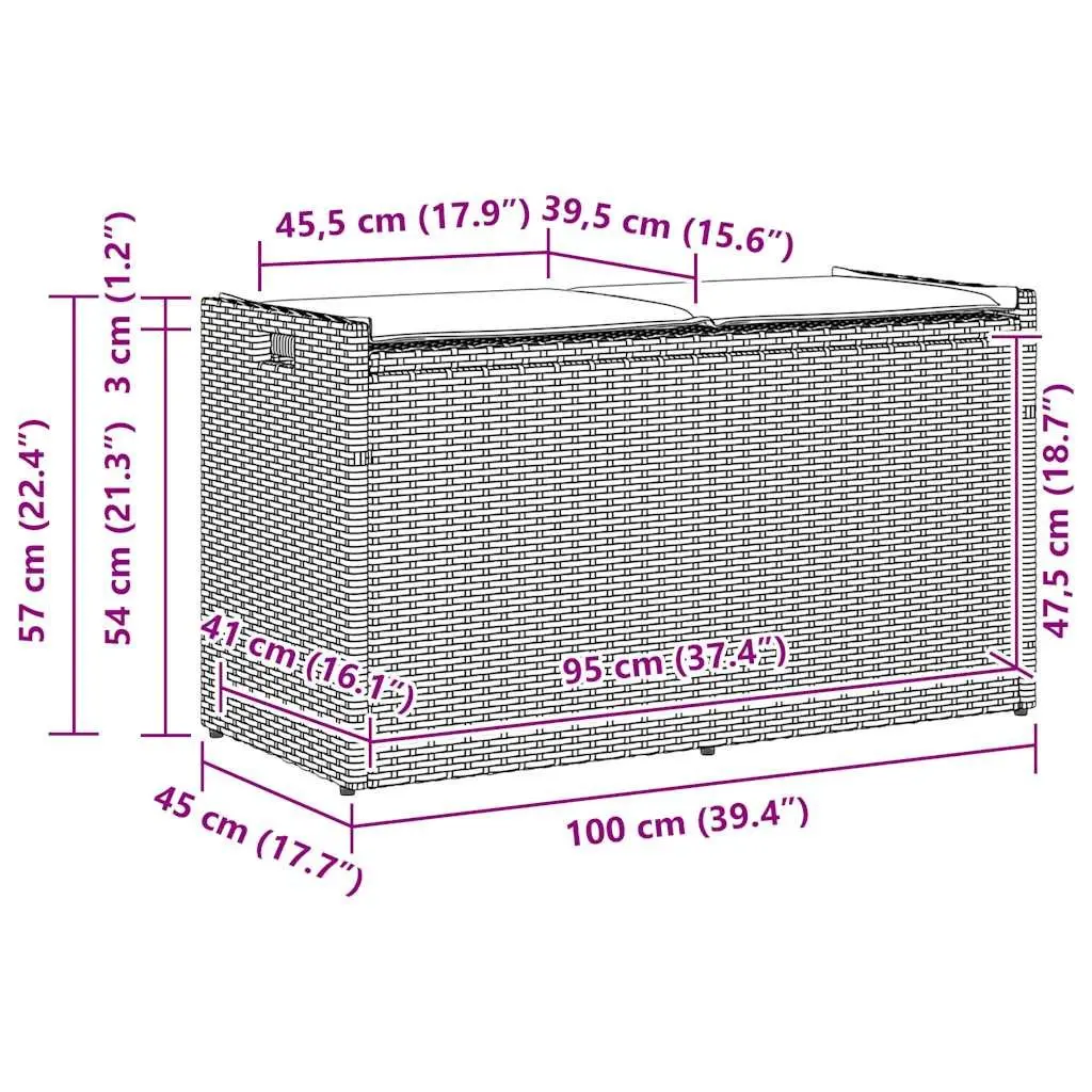 Outdoor Storage Bench with Cushion Black 100cm Garden Seating