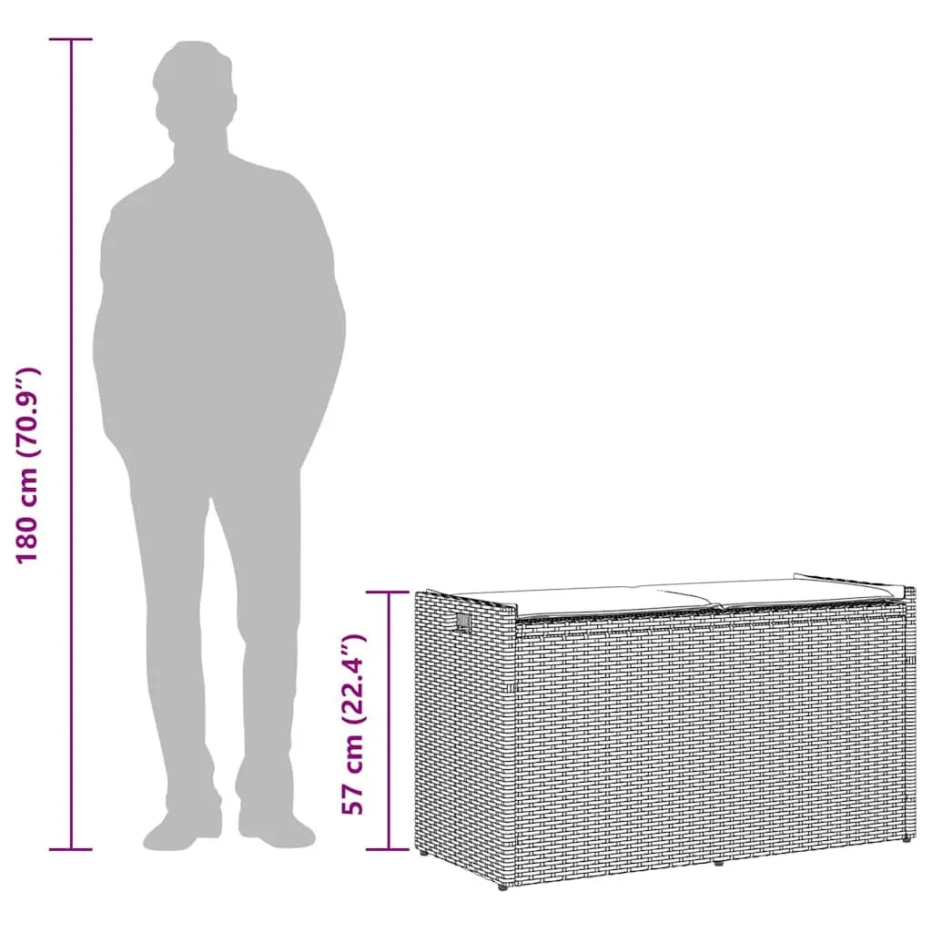 Outdoor Storage Bench 100cm Grey Poly Rattan with Cushion