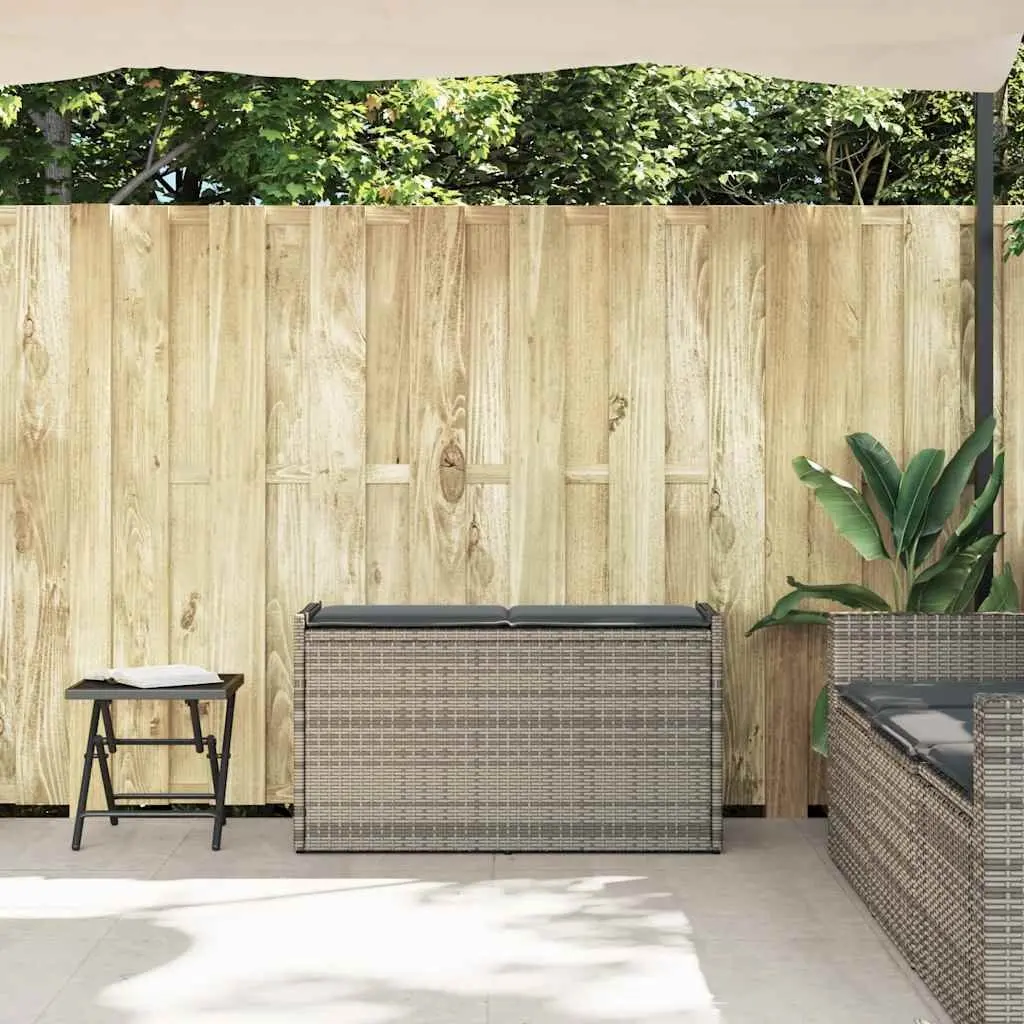 Outdoor Storage Bench 100cm Grey Poly Rattan with Cushion