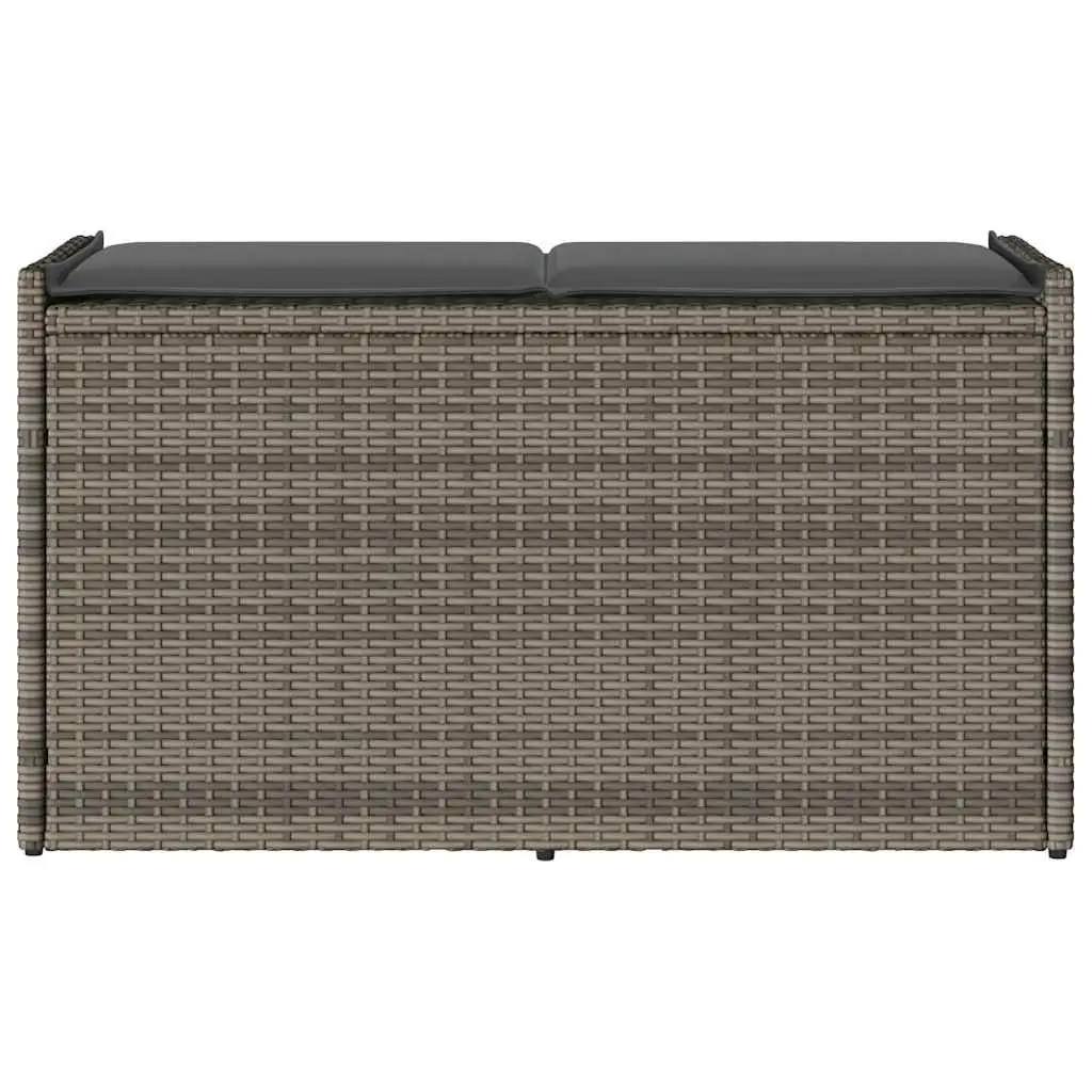 Outdoor Storage Bench 100cm Grey Poly Rattan with Cushion