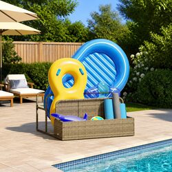 Poolside Float Storage Basket Beige Outdoor Garden Patio Organiser Rattan Style