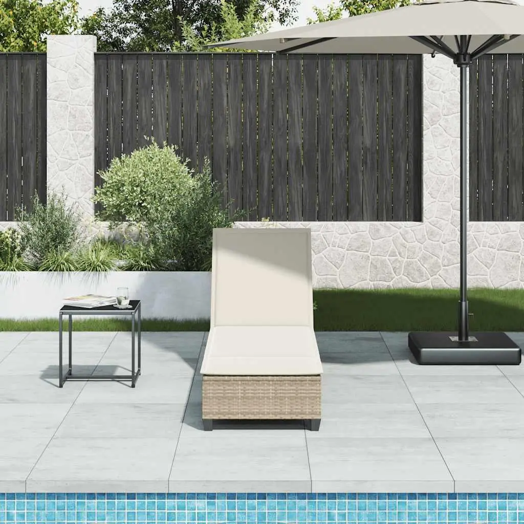 Sun Lounger Beige Adjustable Backrest Outdoor Reclining Chair with Cushions