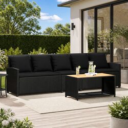 Garden Sofa 5-Seater Outdoor Furniture Set Black Poly Rattan with Cushions