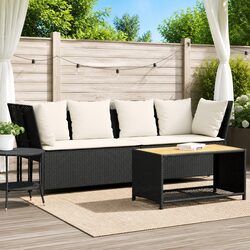 Outdoor Garden Sofa Black Poly Rattan with Cushions Modular Seating Patio