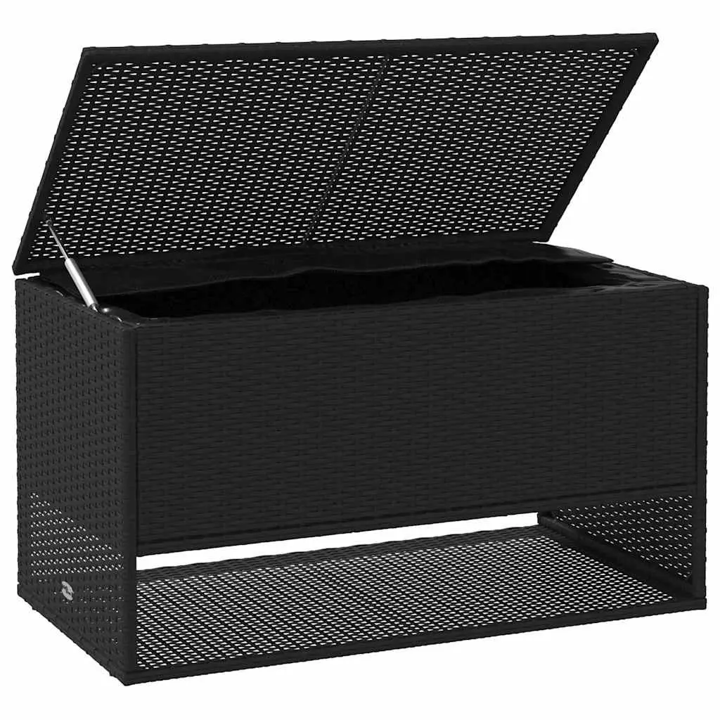 Outdoor Storage Box Black PE Rattan Weather Resistant Cushion Organizer with Gas Spring Lid