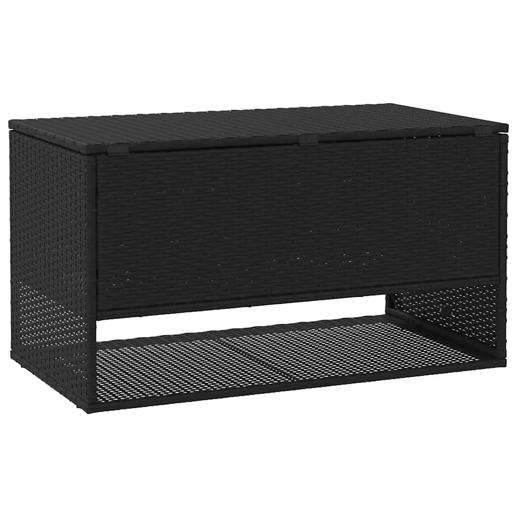 Outdoor Storage Box Black PE Rattan Weather Resistant Cushion Organizer with Gas Spring Lid