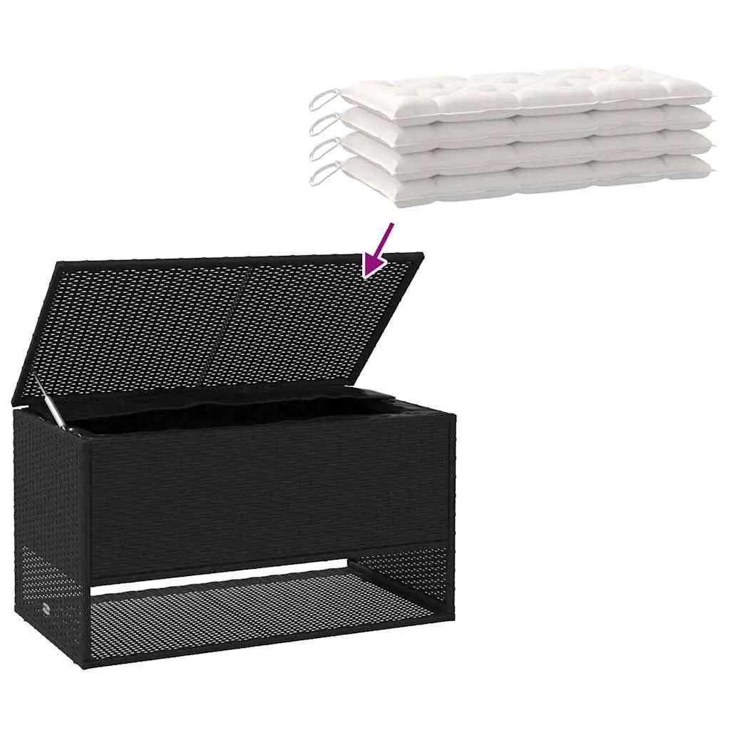 Outdoor Storage Box Black PE Rattan Weather Resistant Cushion Organizer with Gas Spring Lid