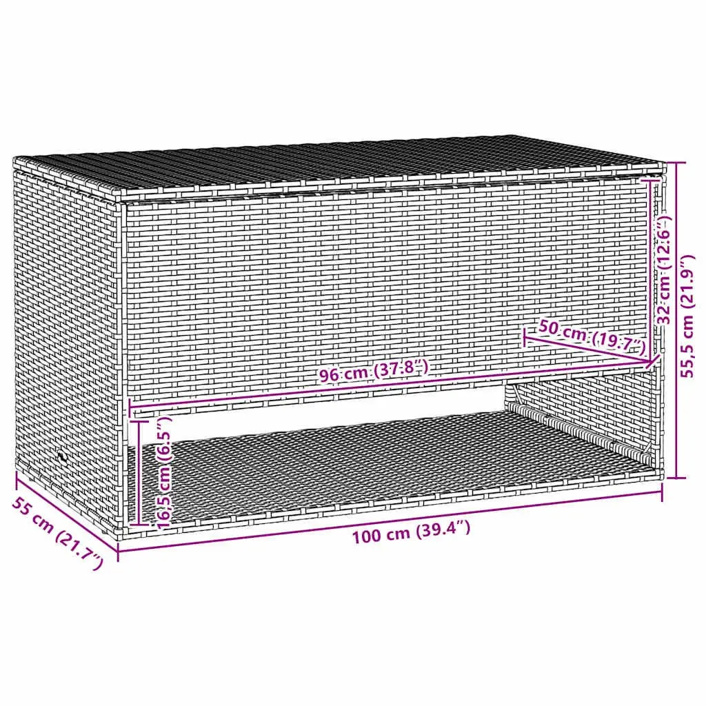 Outdoor Storage Box Black PE Rattan Weather Resistant Cushion Organizer with Gas Spring Lid