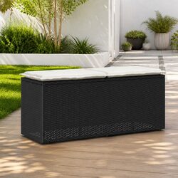 Stylish Black Outdoor Garden Bench with Cushioned Seating