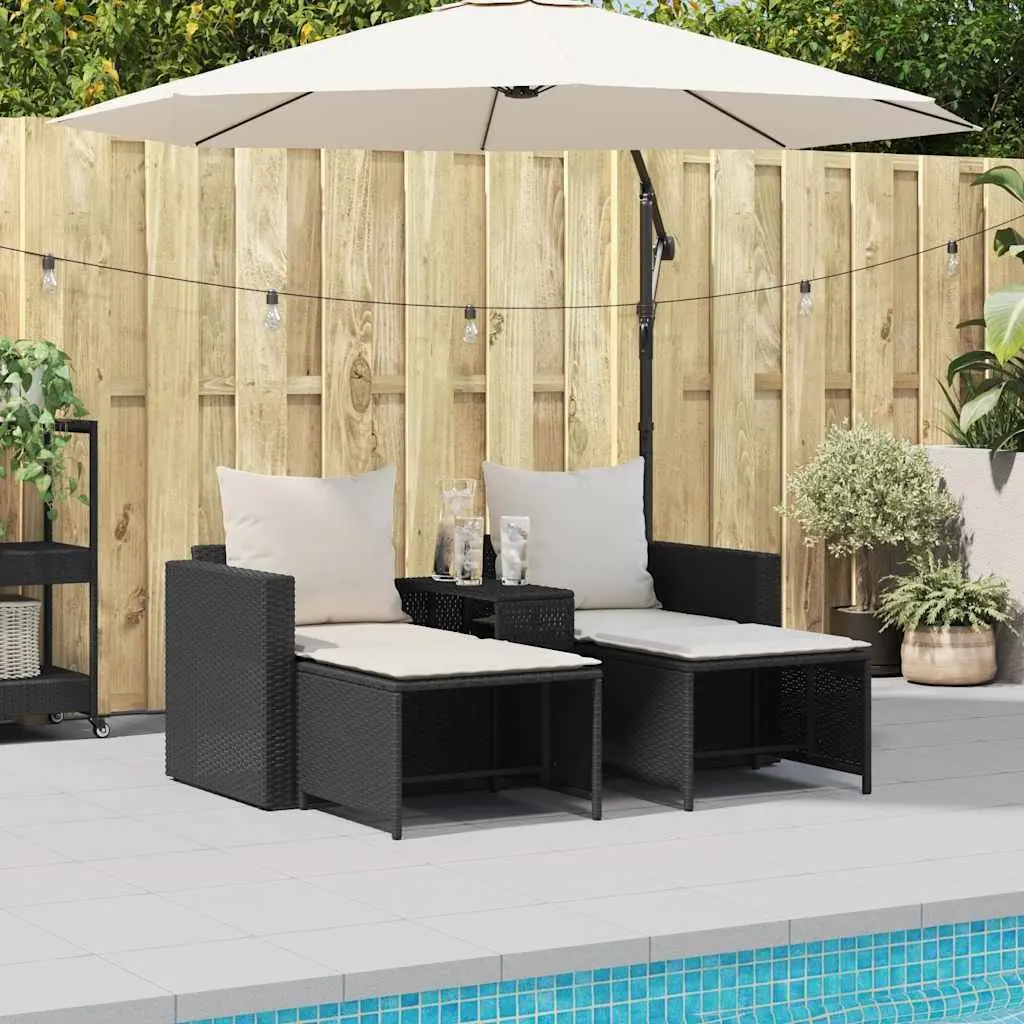 Outdoor Garden Sofa Set 5 Piece Black Poly Rattan Stackable Patio Seating