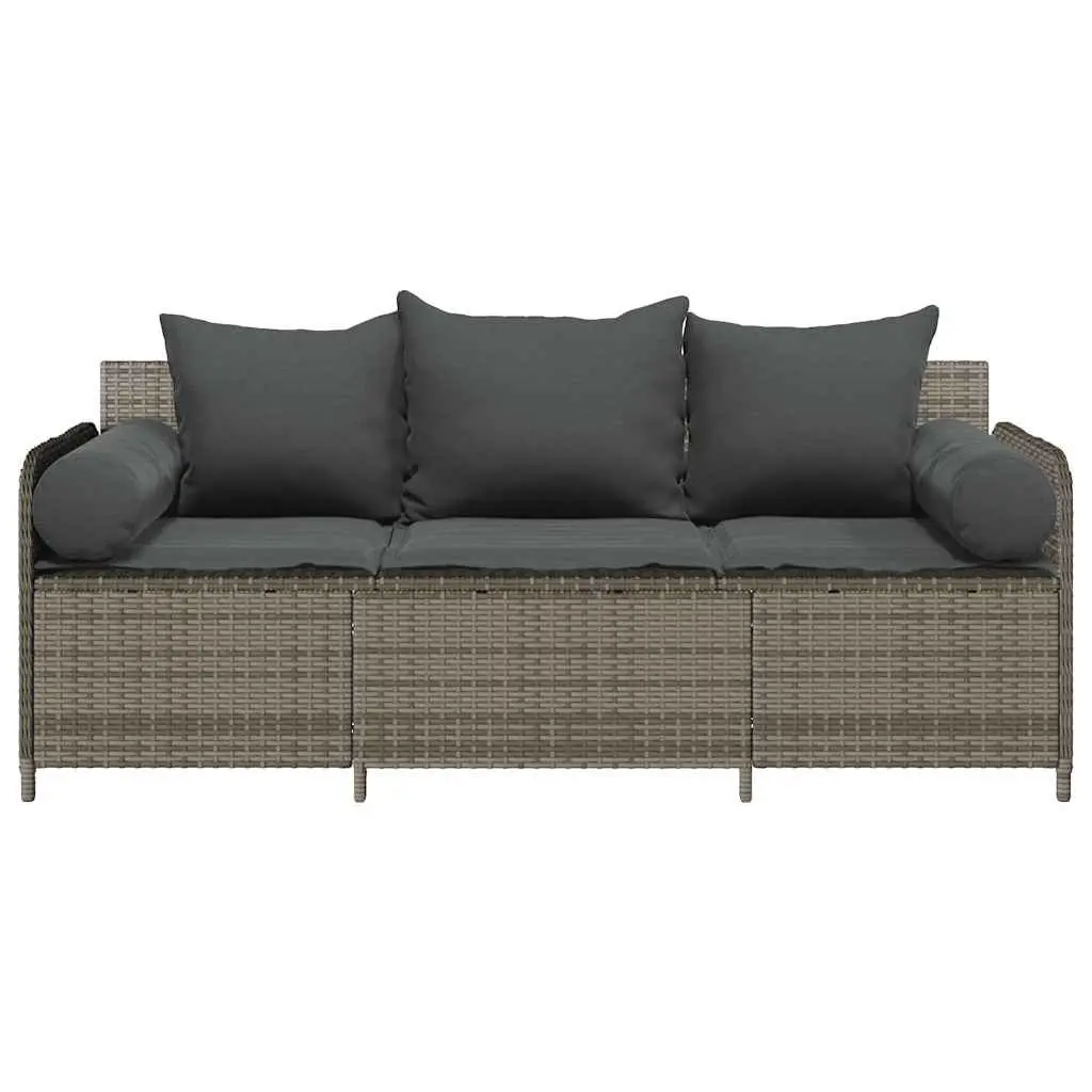 3-Seater Garden Sofa Outdoor Couch Set Grey Poly Rattan with Cushions