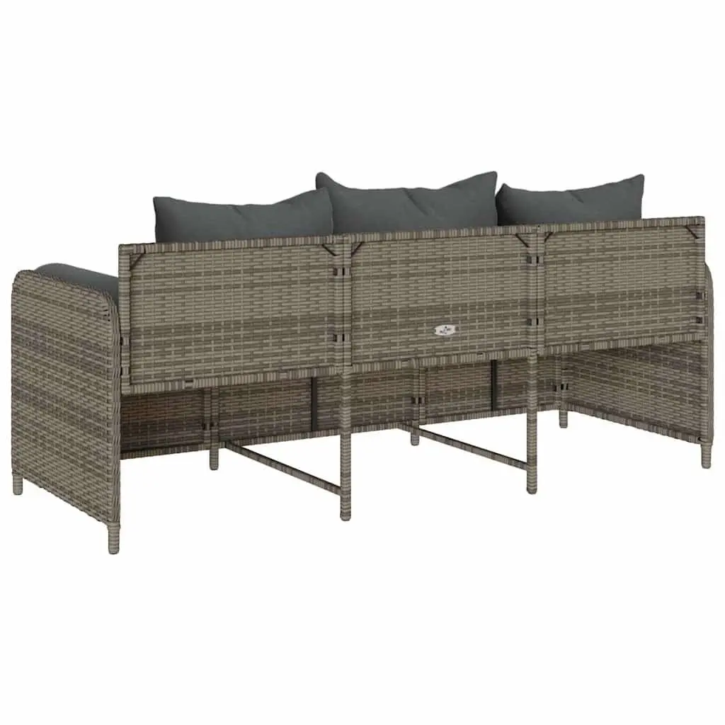3-Seater Garden Sofa Outdoor Couch Set Grey Poly Rattan with Cushions