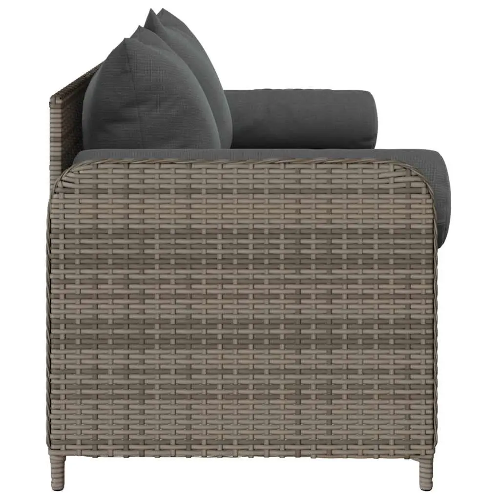 3-Seater Garden Sofa Outdoor Couch Set Grey Poly Rattan with Cushions